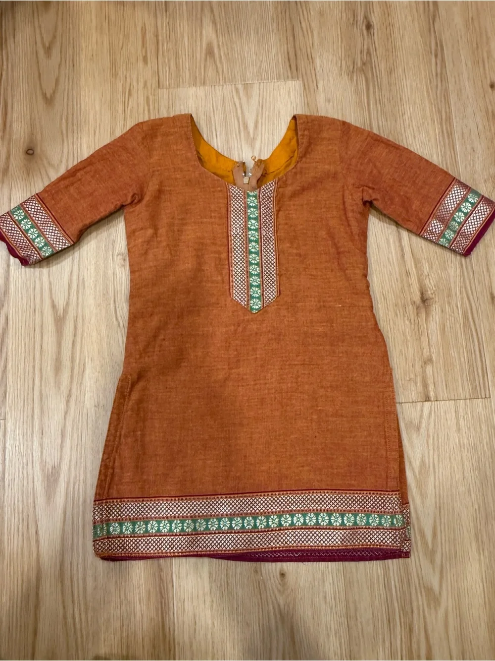 Boys Indian Kurta in Rust Orange with Embroidered Sleeve